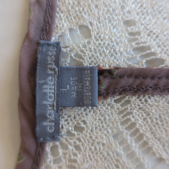 Charlotte Russe Floral Sheer Lace Crochet Feminine Blouse LARGE Purple Ivory - Picture 2 of 16